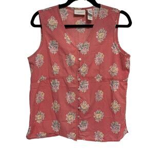 Liz Clairborne Lizwear Jeans Y2K Cotton Floral Button Up Sleeveless Blouse M